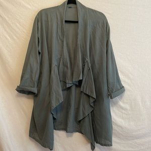 Oversized Olive Open Front Waterfall Lagenlook Cotton Cardigan with Pockets